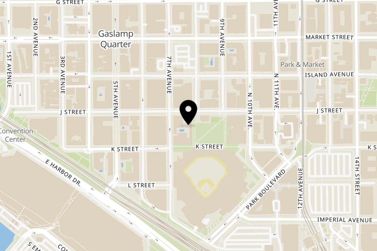 Map showing the location of Fairweather on 793 J St in San Diego